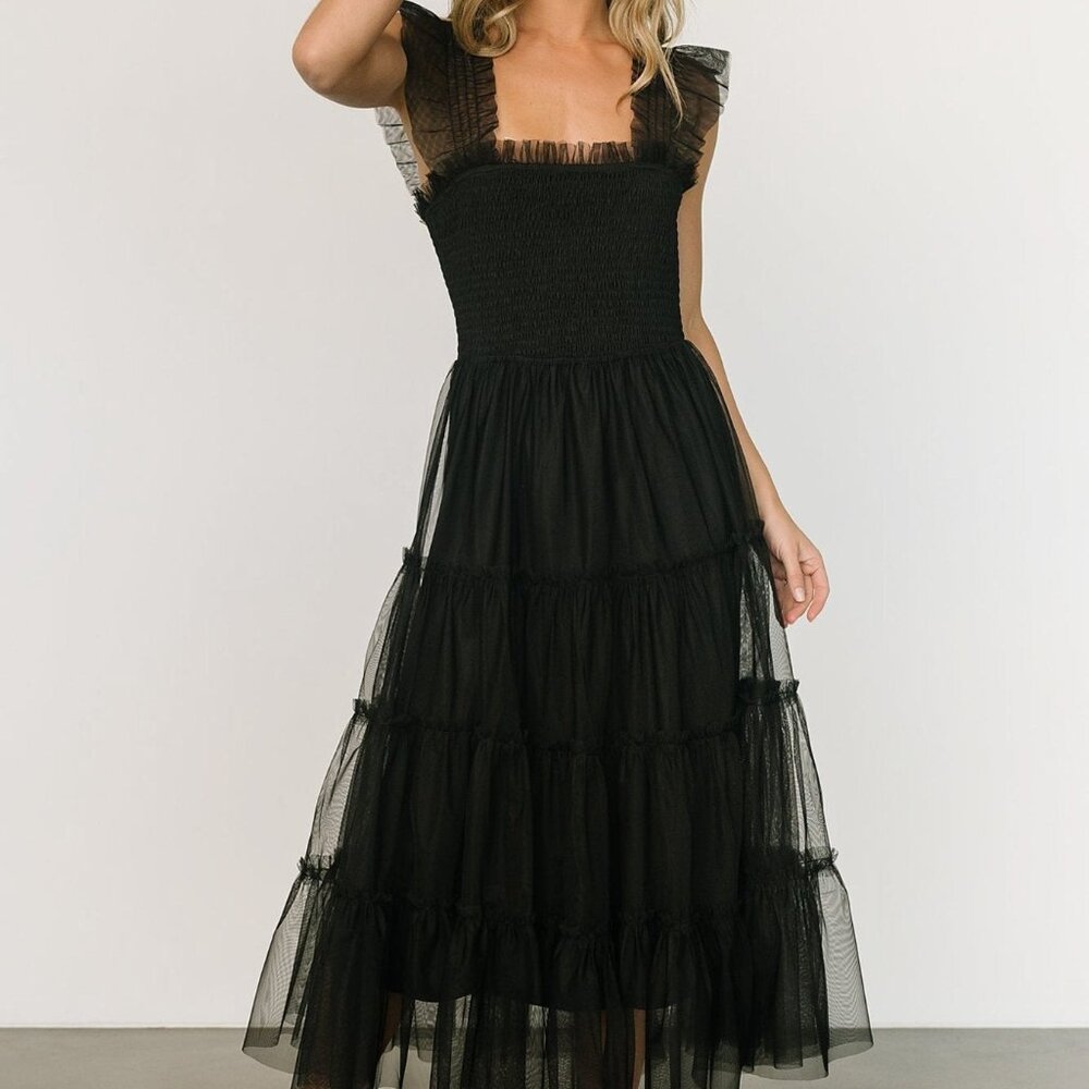 NWT. Baltic Born Emma Smocked Tulle Dress | Black Size LL